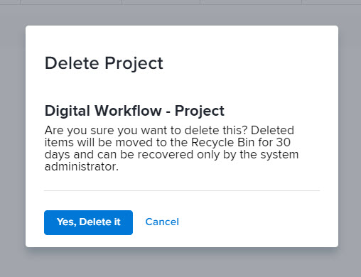 Delete Project Confirmation Delete Project Confirmation
