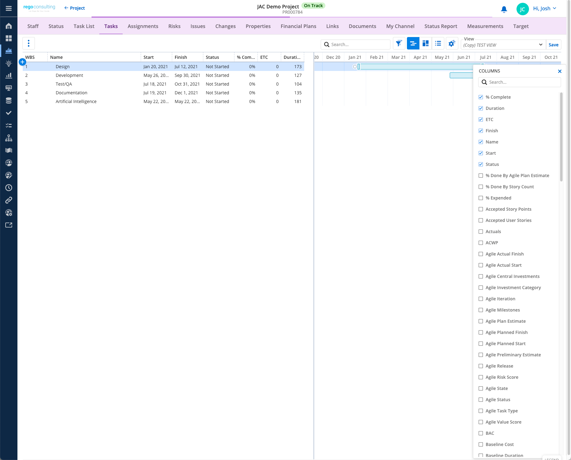 Clarity PPM 15.9.2: New Timeline Layout in the Tasks Module