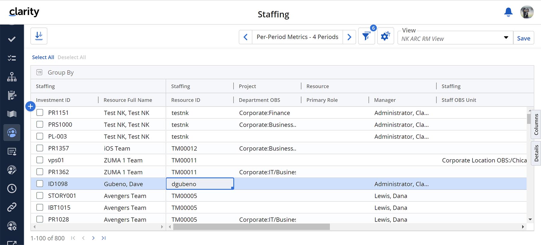 Screenshot showing how resources can be added in Clarity from the Staffing Workspace.