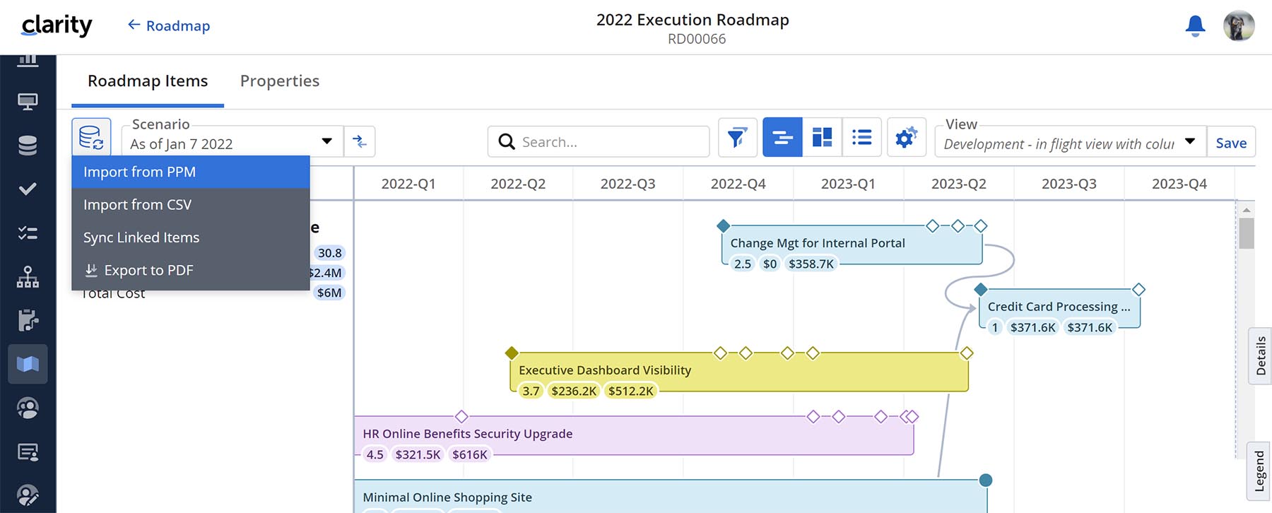 You can now export Roadmaps as a PDF file using Clarity PPM.