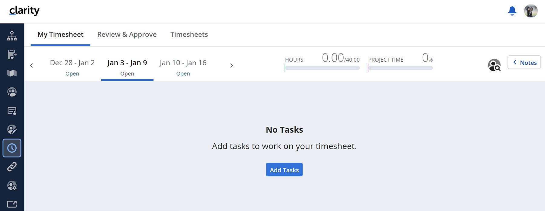 Employees can now more easily manage tasks in the Clarity Timesheets module.