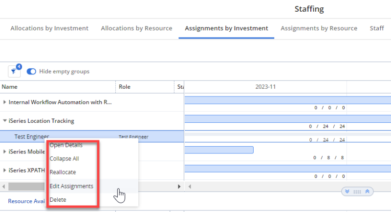 Allocations and Assignments in Clarity’s Staffing Workspace