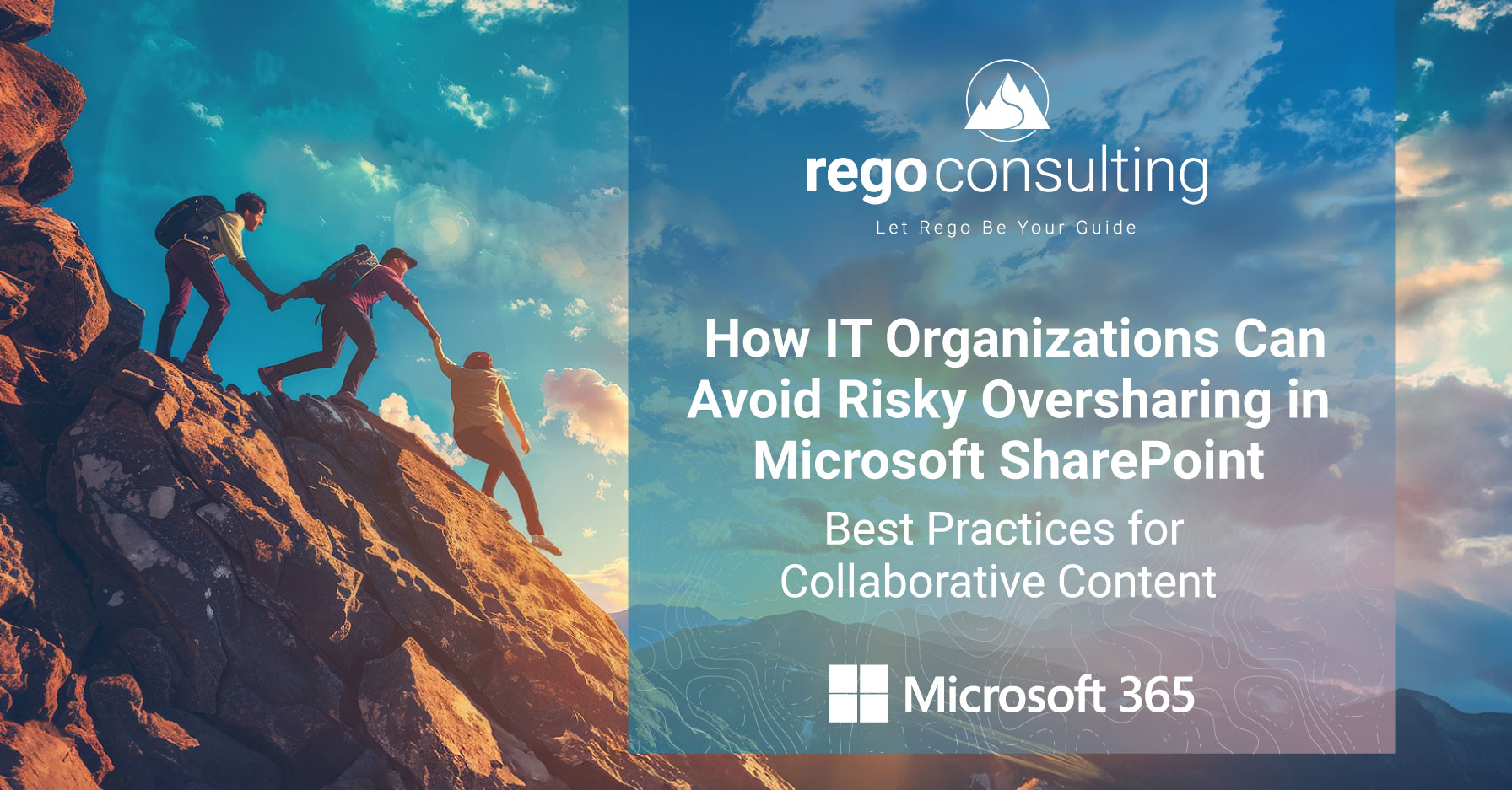 How to Avoid Risky Oversharing in Microsoft SharePoint, with image of hikers on steep rocks