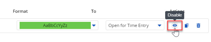 Screenshot example of how to disable conditional formatting rules in Clarity PPM