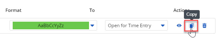 Screenshot of copy function in Clarity Conditional Formatting settings