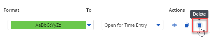 Screenshot of delete button in Clarity conditional formatting feature.