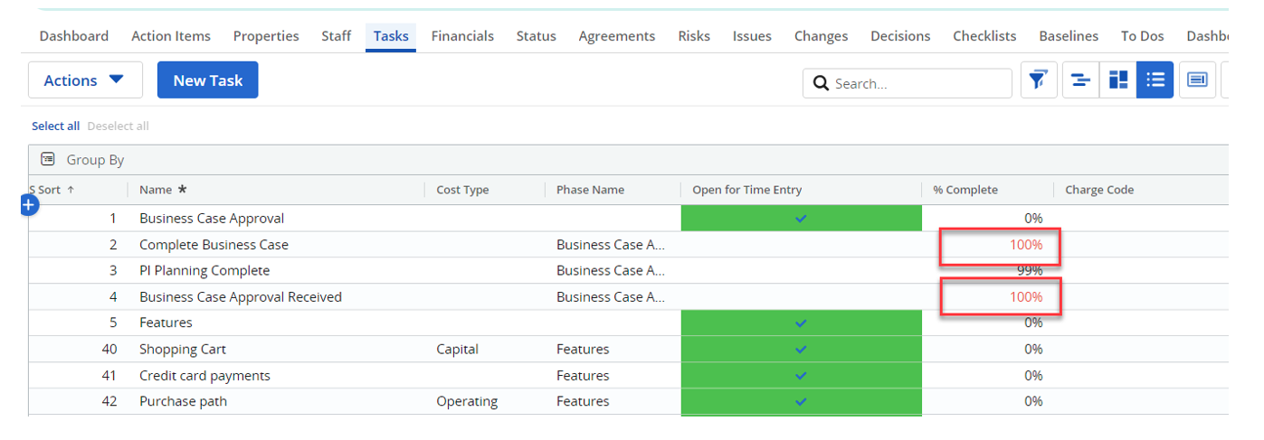 Screenshot of Clarity with percentage complete highlighted in red.