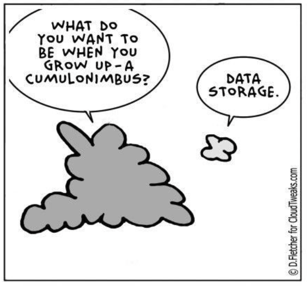 Cartoon of a cloud asking another cloud what it wants to be when it grows up