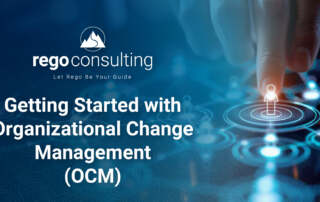 Getting Started with Organizational Change Management (OCM) banner showing a hand selecting a person in a connected network.