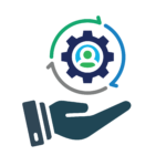 manage Three gears with an upward arrow representing process improvement.