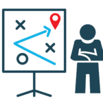 the plan Person guides a strategic path toward a defined destination