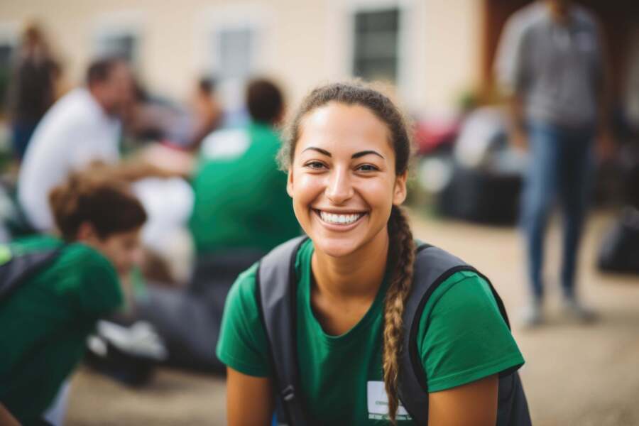 Portrait of a young female volunteer doing community work volunteer work for rego plus matching