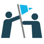 blue flag team plants a flag representing a shared goal