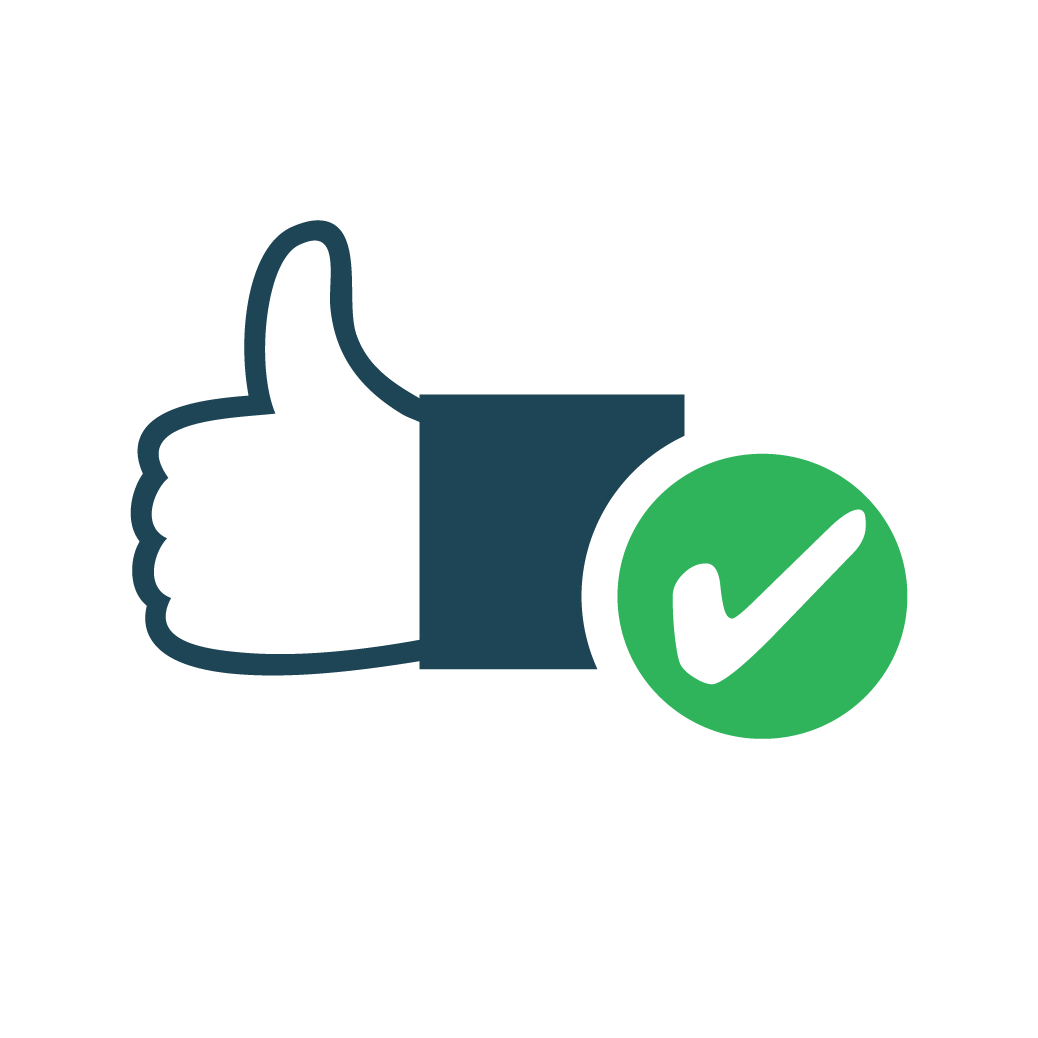 Thumbs-up symbol with a check mark representing approval